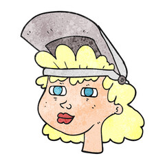textured cartoon woman with welding mask