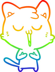 rainbow gradient line drawing cartoon cat singing