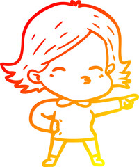 warm gradient line drawing cartoon woman pointing