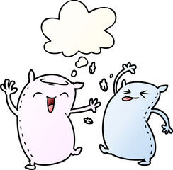 cartoon pillows and thought bubble in smooth gradient style