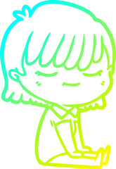 cold gradient line drawing cartoon woman