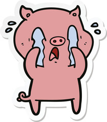 sticker of a crying pig cartoon