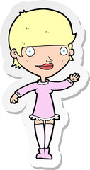 sticker of a cartoon waving woman