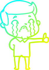 cold gradient line drawing cartoon man crying