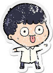 distressed sticker of a cartoon man staring
