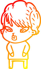 warm gradient line drawing cartoon woman