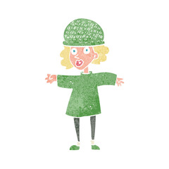 cartoon woman wearing winter hat
