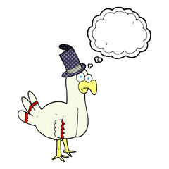 thought bubble cartoon bird wearing top hat