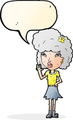 cartoon woman waving with speech bubble
