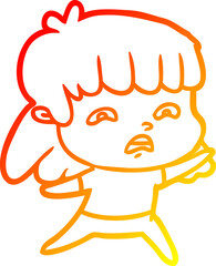 warm gradient line drawing cartoon worried woman