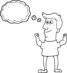 thought bubble cartoon celebrating man