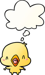 cartoon happy bird and thought bubble in smooth gradient style