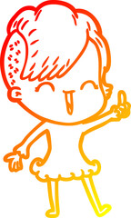 warm gradient line drawing cartoon happy hipster girl