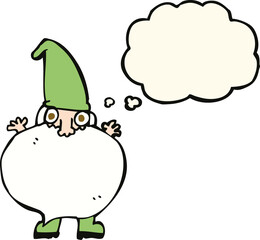 cartoon tiny santa with thought bubble