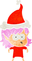 retro cartoon of a elf girl staring wearing santa hat
