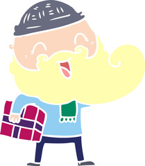 happy bearded man holding christmas present