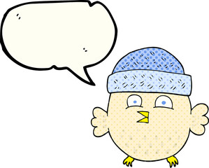 comic book speech bubble cartoon owl wearing hat