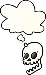 laughing skull cartoon and thought bubble in smooth gradient style