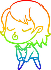 rainbow gradient line drawing cute cartoon vampire girl