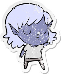 distressed sticker of a cartoon elf girl