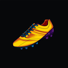 Original neon vector illustration of football boots in vintage style. Creative design element