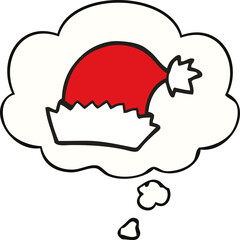 cartoon christmas hat and thought bubble