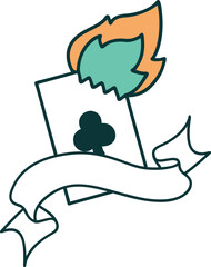 tattoo with banner of a flaming card