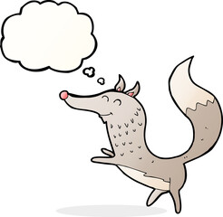 cartoon happy wolf with thought bubble