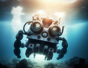 Obraz na płótnie Canvas Robot swimming in the sea.Generative Ai