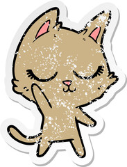 distressed sticker of a calm cartoon cat
