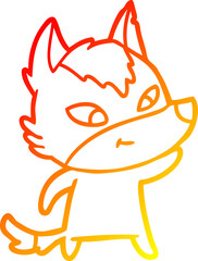 warm gradient line drawing friendly cartoon wolf