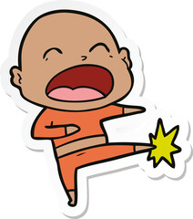 sticker of a cartoon bald man kicking