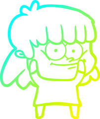 cold gradient line drawing cartoon smiling woman