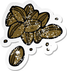 retro distressed sticker of a cartoon coffee beans