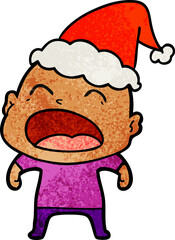 textured cartoon of a shouting bald man wearing santa hat