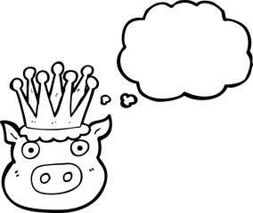 thought bubble cartoon crowned pig