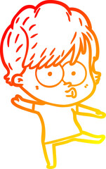 warm gradient line drawing cartoon woman