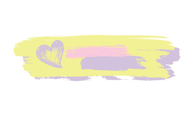 Brush stroke composition element pink, yellow, lilac, lavender colours. Vector stock hand draw illustration isolated on white background for design template, border and frame. 