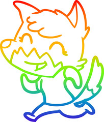 rainbow gradient line drawing happy cartoon fox