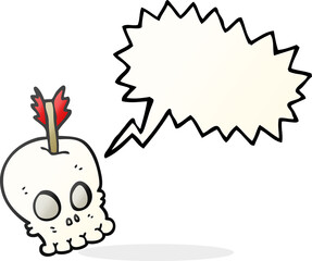 speech bubble cartoon skull with arrow