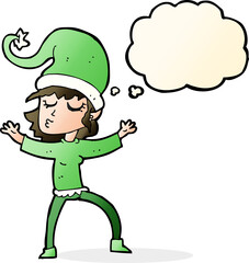 santa's helper cartoon with thought bubble
