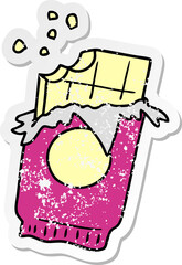 distressed sticker cartoon doodle of a bar of chocolate