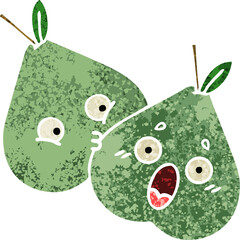 retro illustration style cartoon green pear