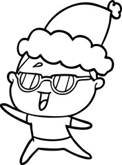 line drawing of a happy woman wearing spectacles wearing santa hat