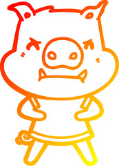 warm gradient line drawing angry cartoon pig