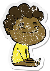 distressed sticker of a cartoon friendly man