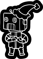 cartoon icon of a robot wearing santa hat