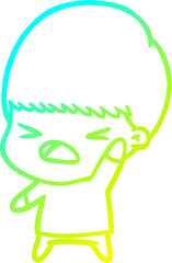 cold gradient line drawing cartoon stressed man