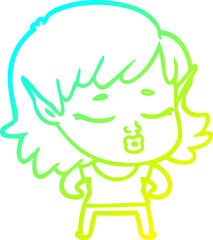 cold gradient line drawing pretty cartoon elf girl