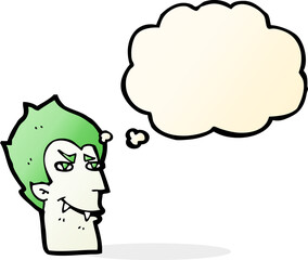 cartoon vampire face with thought bubble
